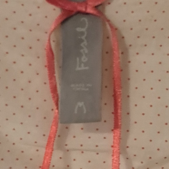 Fossil Short Puff Sleeve Collared Button Front Shirt Cream Red Polka Dots Sz M - Picture 3 of 4